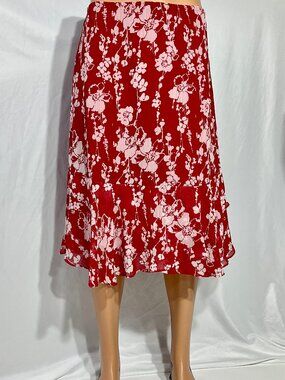 Clothing Co by Notations Sz 8 Red and White Midi Skirt Womens
